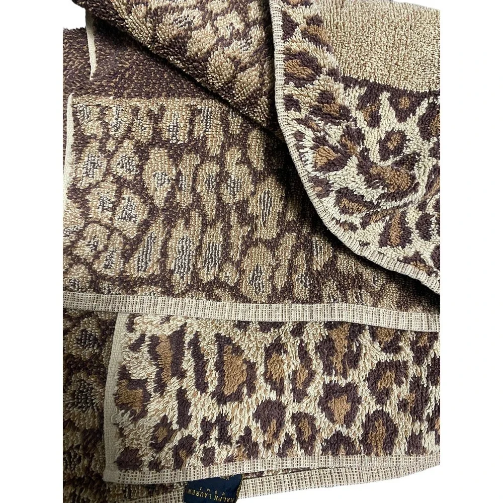 Ralph Lauren Leopard Bath Towel Lot Cheetah Aragon Animal Print Safari‎